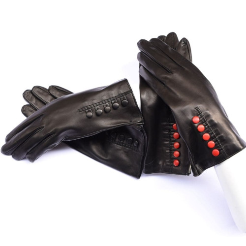 Kidskin leather gloves silk lined with colored buttons