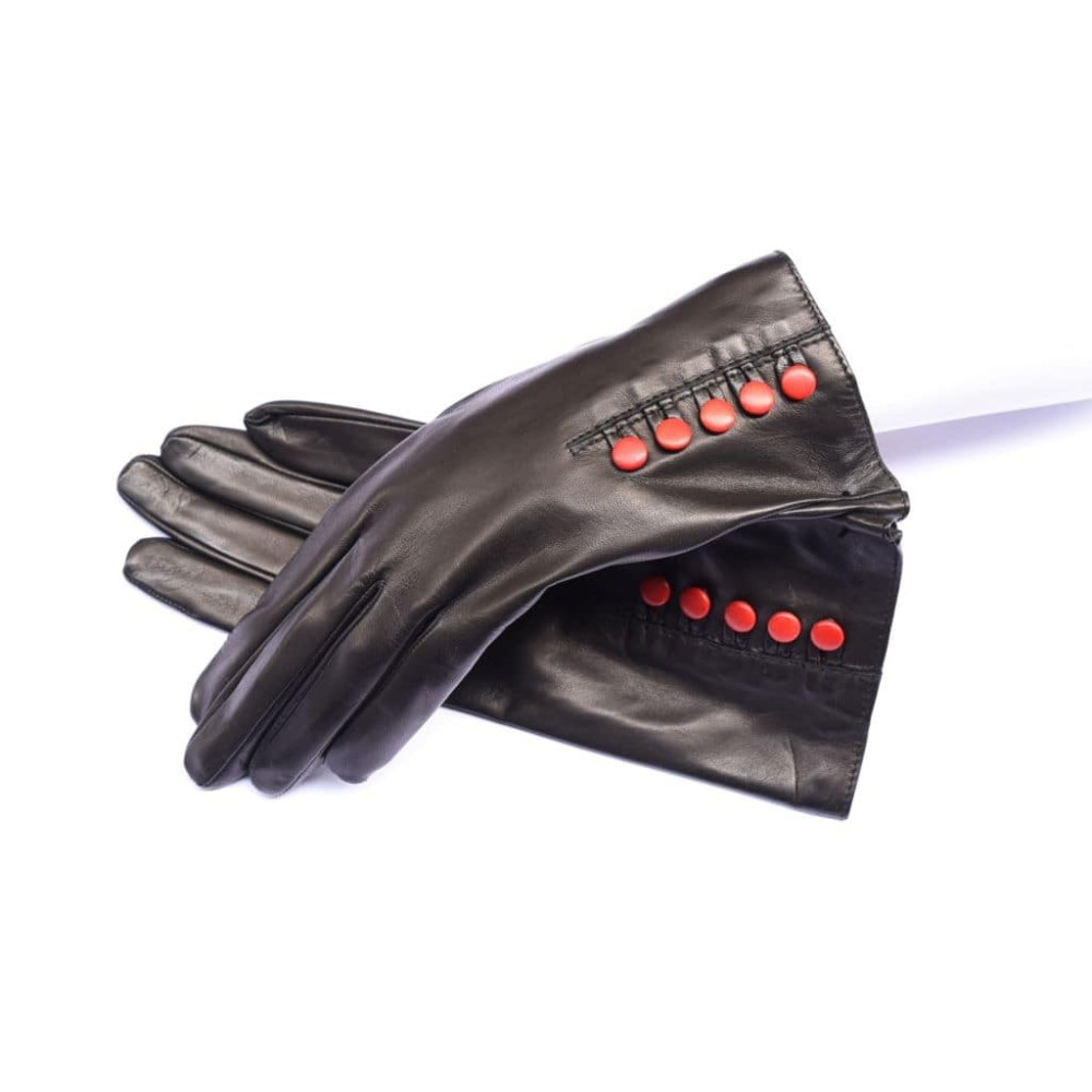 Kidskin leather gloves silk lined with colored buttons