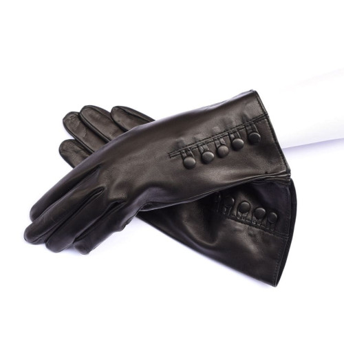Kidskin leather gloves silk lined with colored buttons