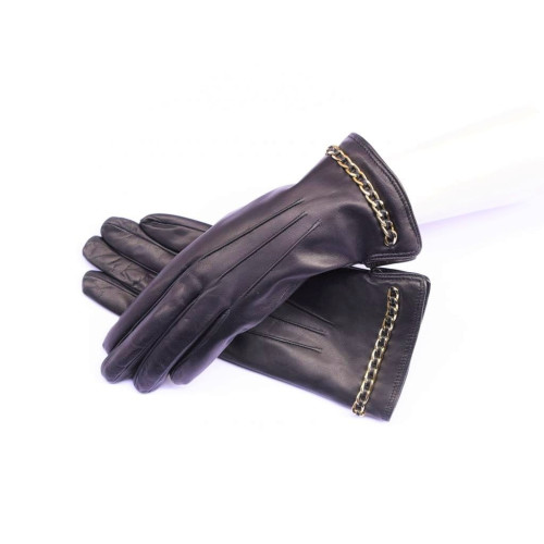 Kidskin leather gloves cashmere lined with gold chain