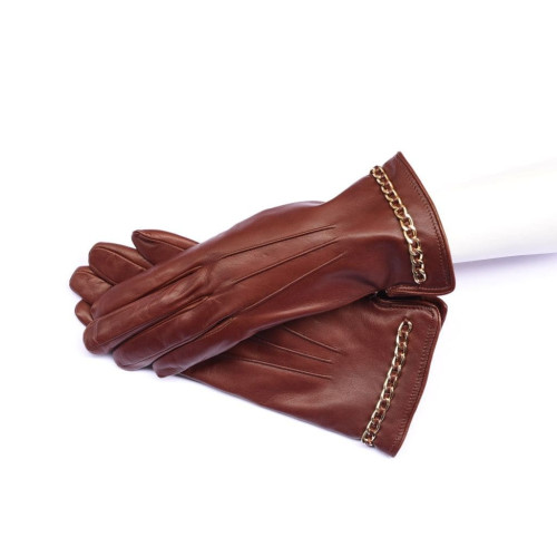 Kidskin leather gloves cashmere lined with gold chain