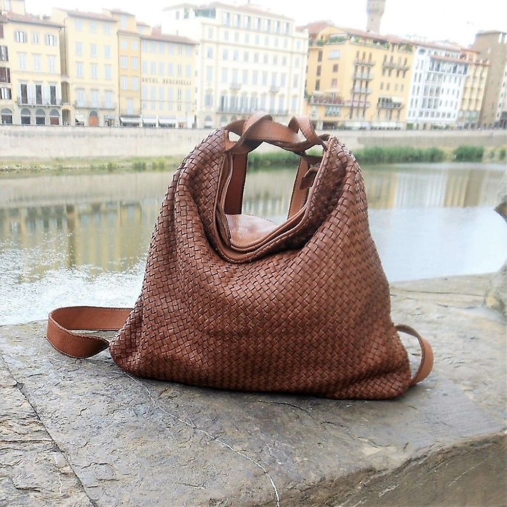Washed Leather handbag Color Medium Brown