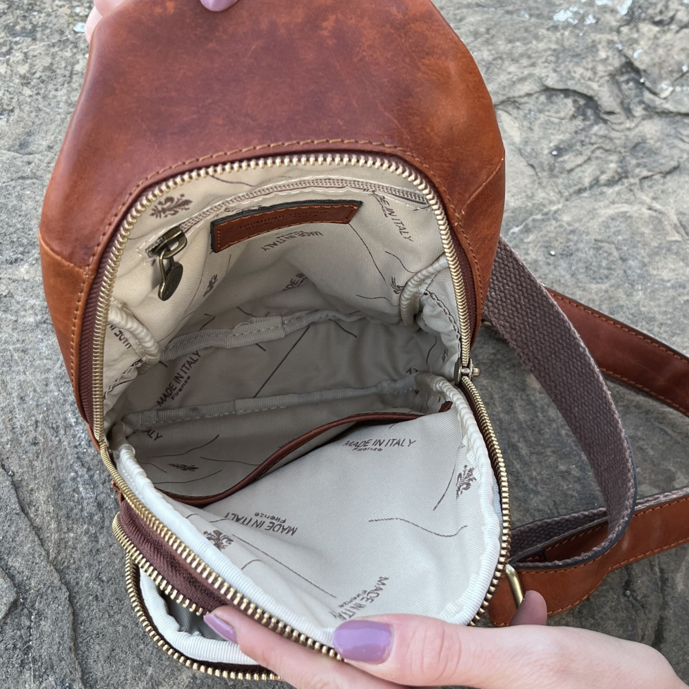 Borsa in pelle di vitello tamponata a mano Color Medium Brown