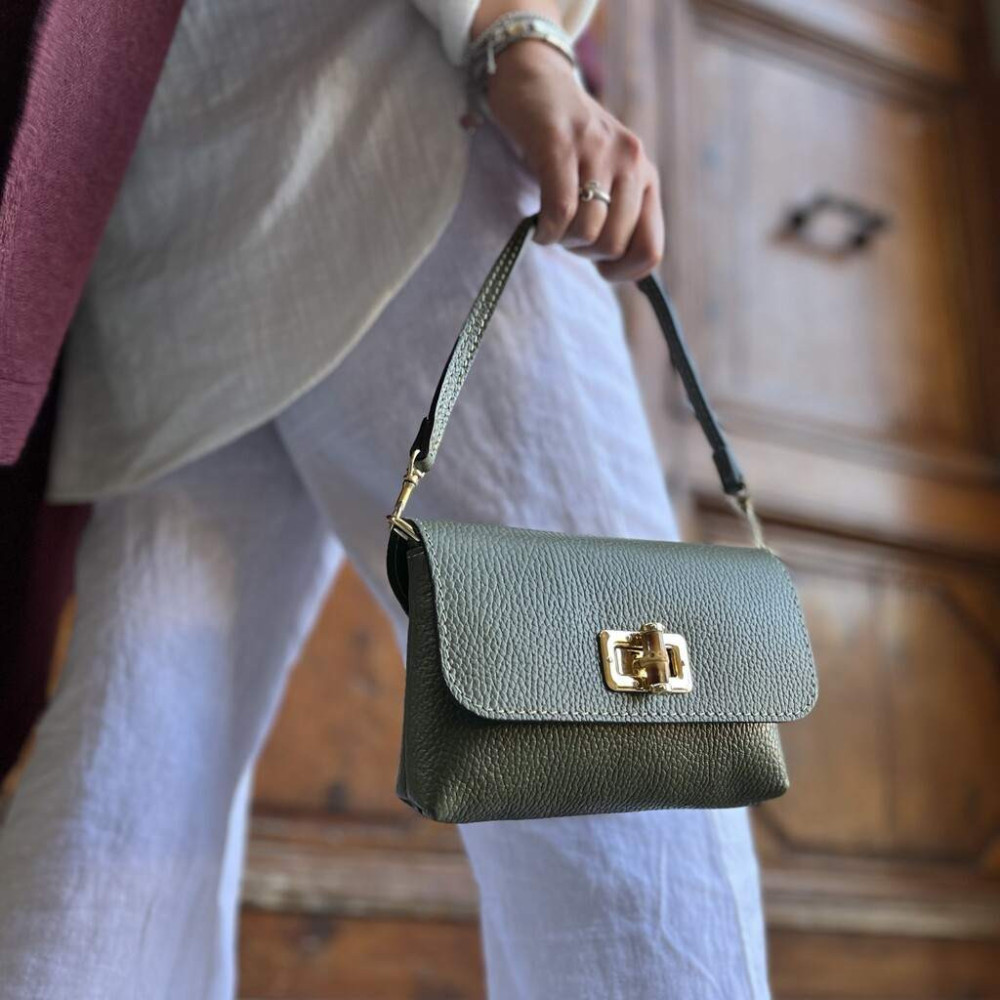 Ame Calf Leather Bag in Tan Lime